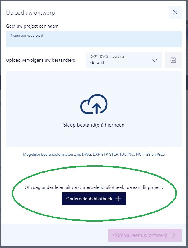 onderdelen uit onderdelenbibliotheek toevoegen aan nieuw project
