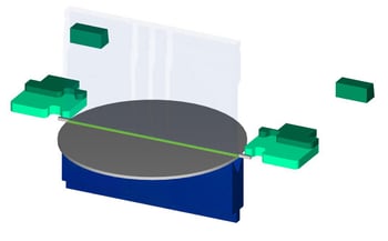 Grande pièce ronde avec des ergots parallèles à la ligne de pliage.