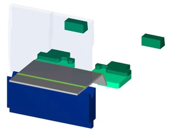 Extrémité de la pièce émoussée contre la butée.