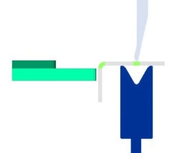 Angle droit avec trous déformés contre la butée.