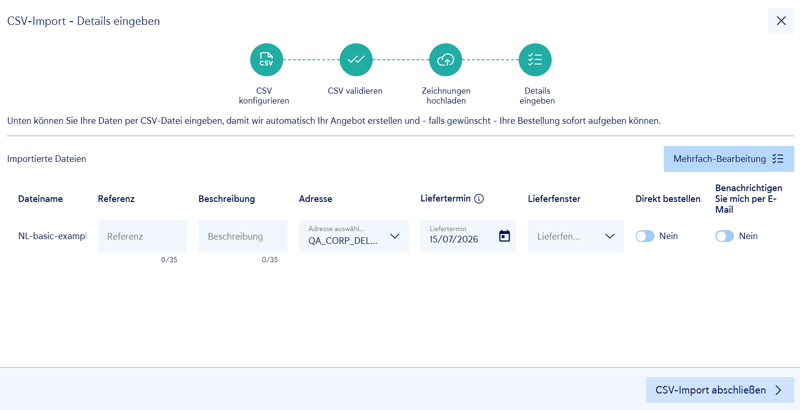 CSV Details eingeben