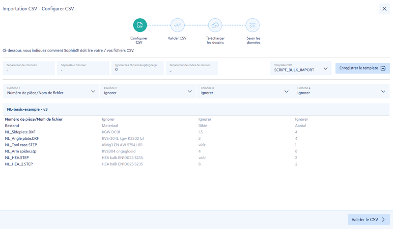 Configurer CSV