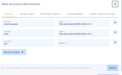 Relier ses ptropres denominations