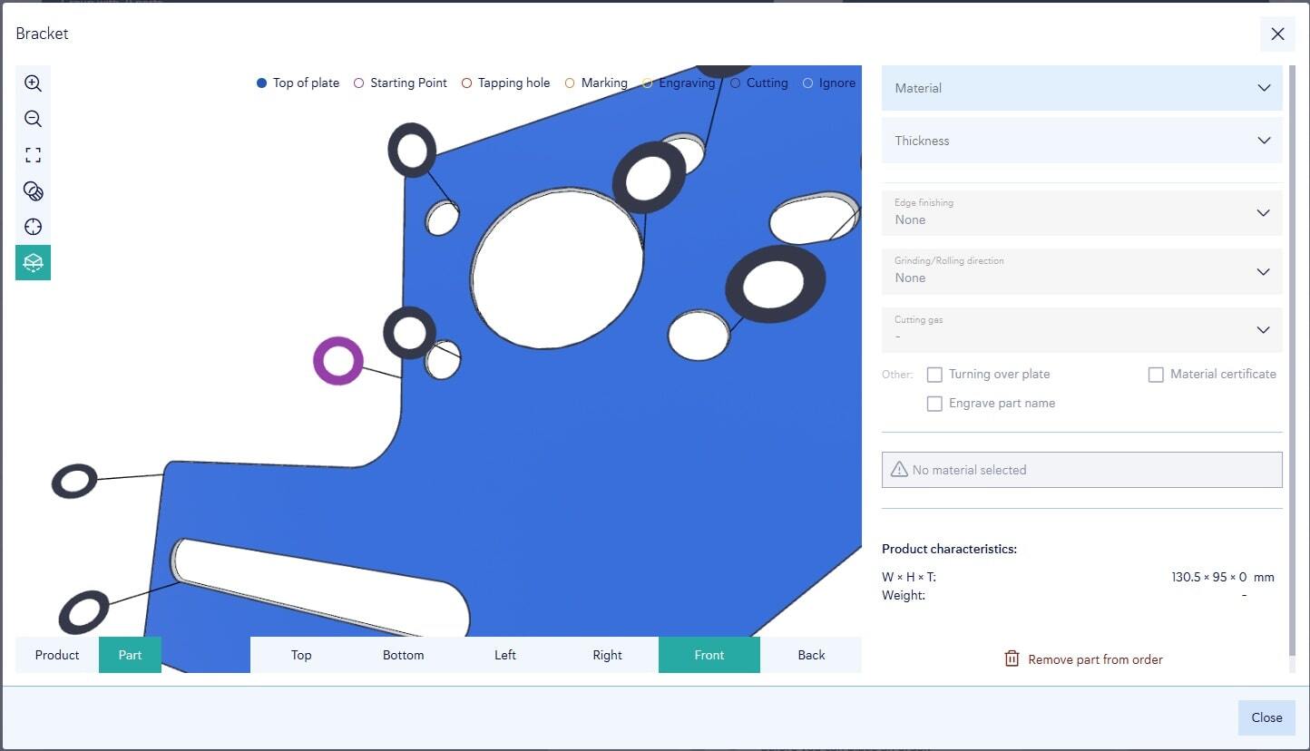 Adjusting starting position laser cutting