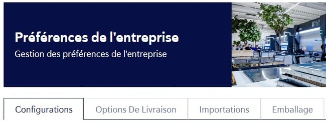 Preferences d entreprise onglets