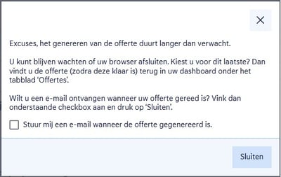 offerte generen duurt langer pop-up