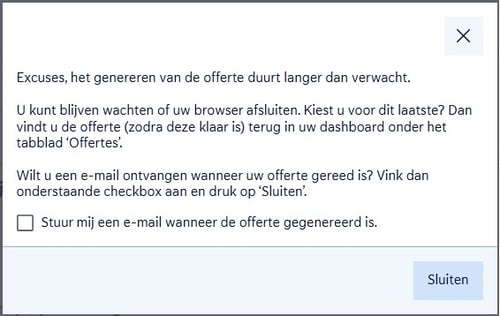 offerte generen duurt langer pop-up