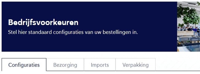 Bedrijfsvoorkeuren tabbladen