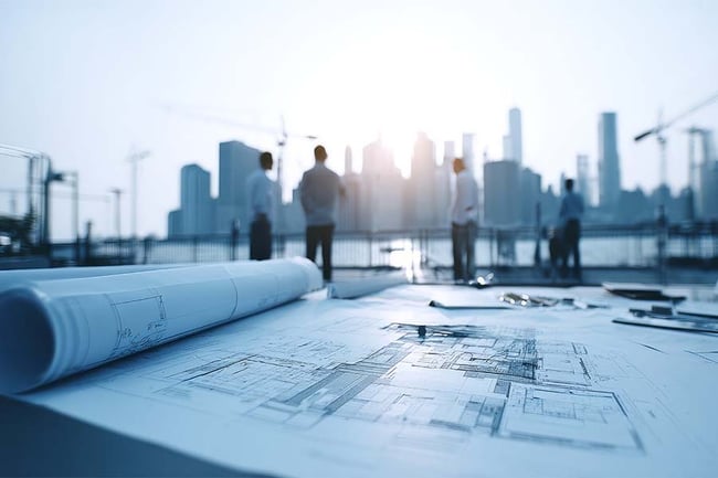 Plans de construction sur le chantier