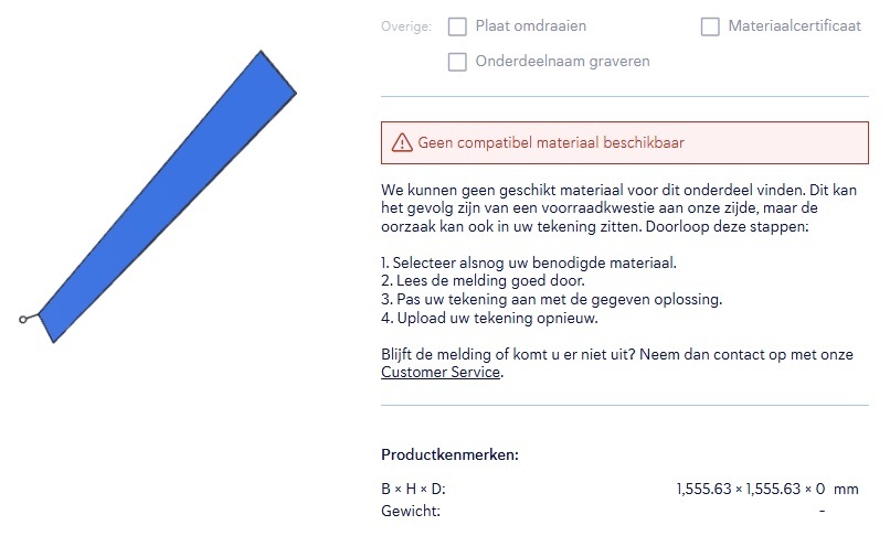 Foutmelding sophia geen compatibel materiaal beschikbaar