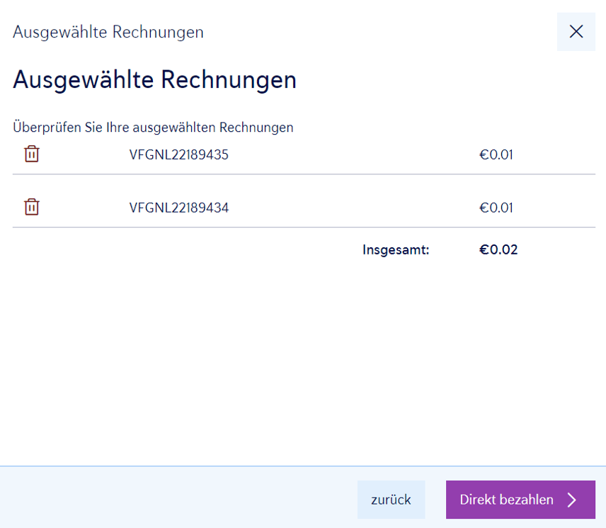 ausgewahlte Rechnungen in Sophia Screenshot