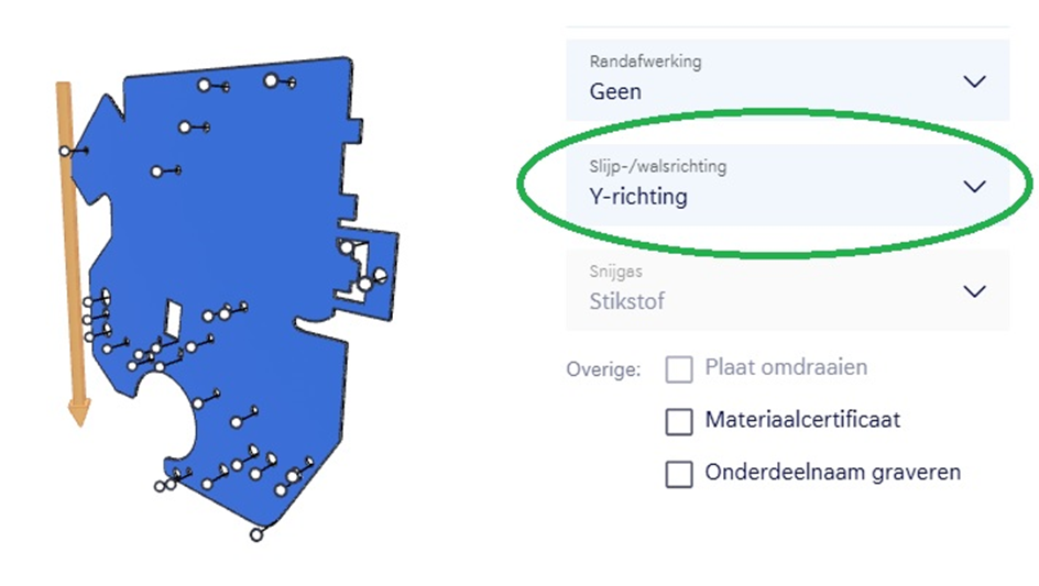 slijp en walsrichting instellen